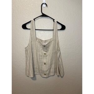 Kittenish Flags Anthem Striped Button Up Tank Top - Women's Beige Casual Top